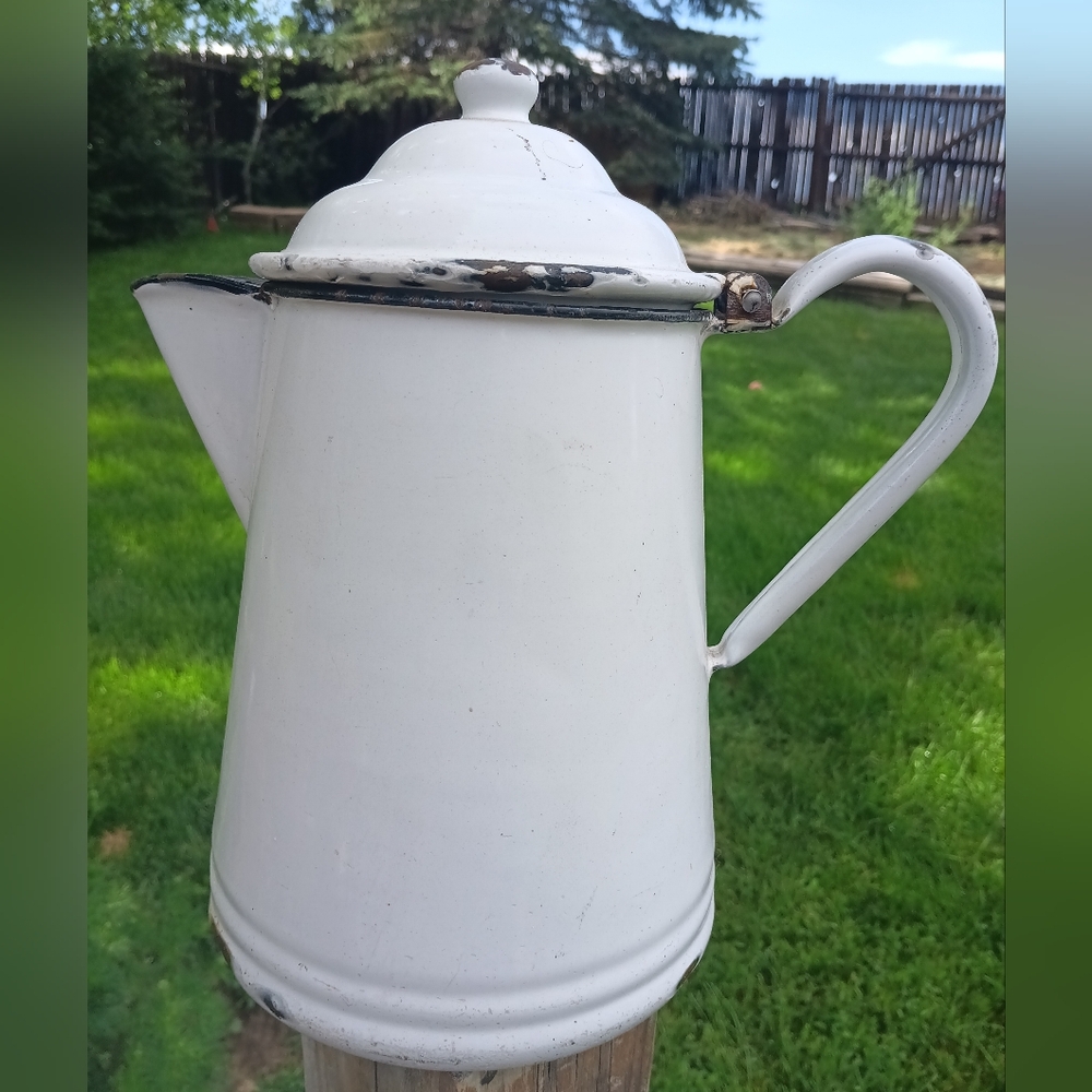 Vintage White Enamel Pitcher